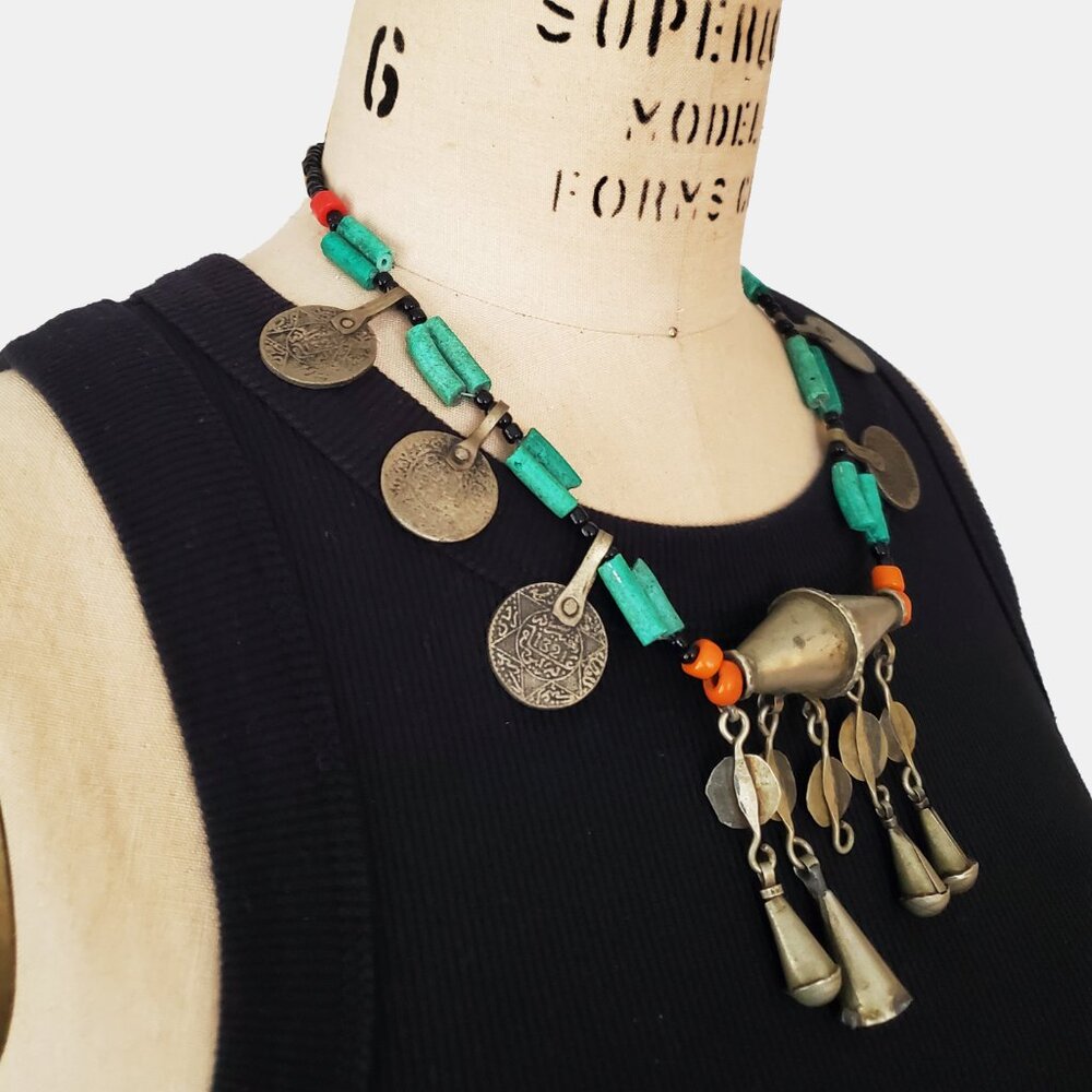 Vintage Moroccan Berber Bead and Charm Statement Necklace - Picture 3 of 7
